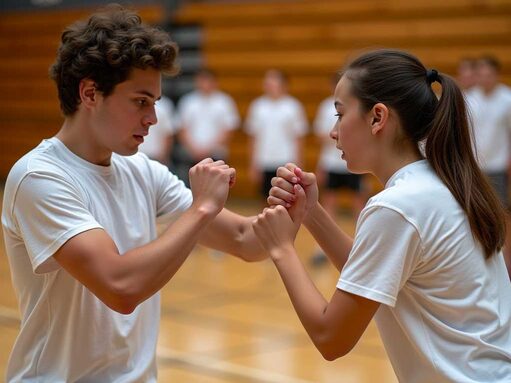 Le club local de krav'maga, sport de self defense, vient faire une démonstration