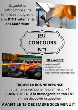 Affiche du jeu concours organisé par le BTS Traitements des Matériaux.